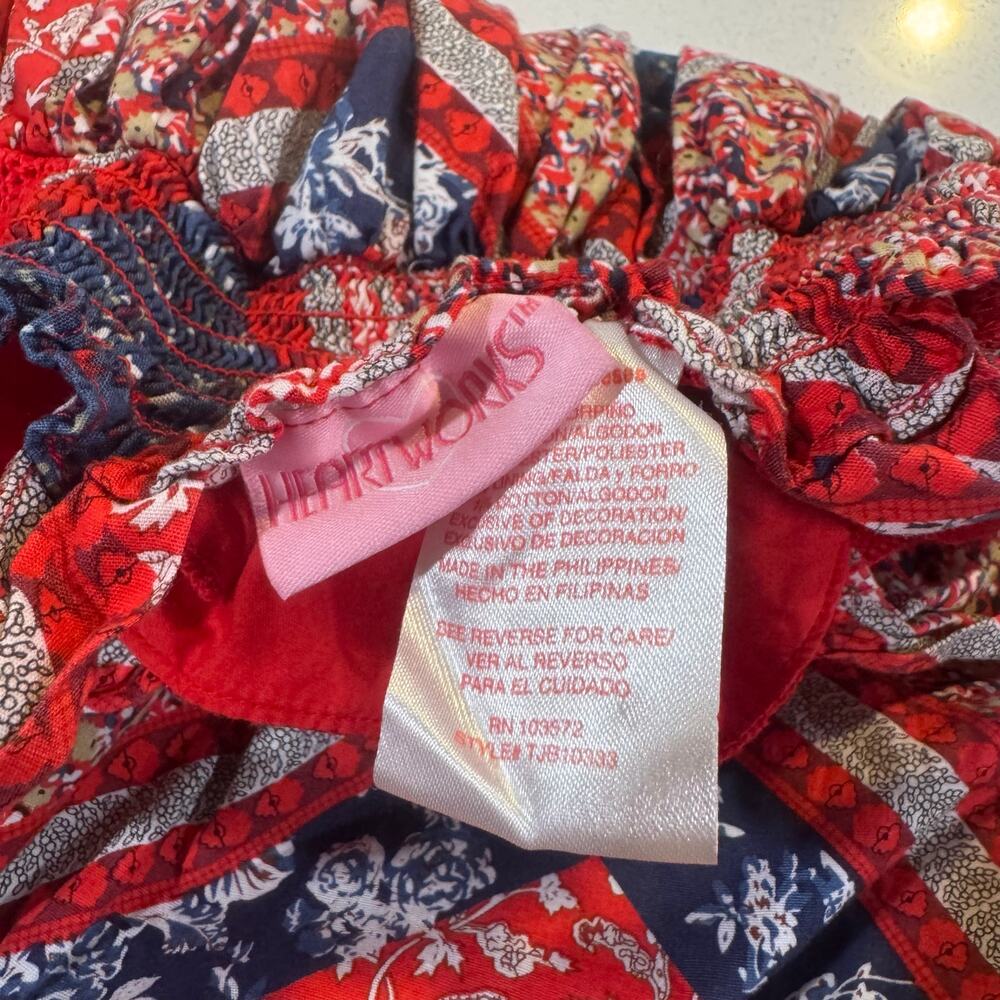 Heartworks Baby Girl 24M Red Handkerchief Dress Sleeveless Floral Patchwork - Picture 4 of 5